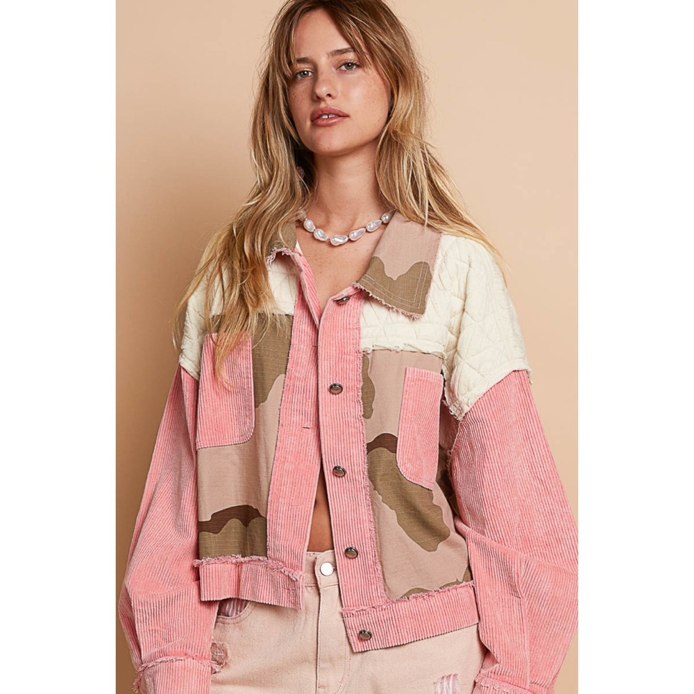 POL Pink Camo Patchwork Trucker Jacket | Quilted Corduroy - Picture 9 of 10